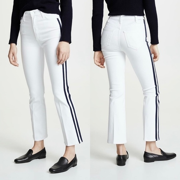 Mother The Hustler Ankle White Stripe High Rise Kick Flare Jeans Cotton Stretch - Picture 1 of 6